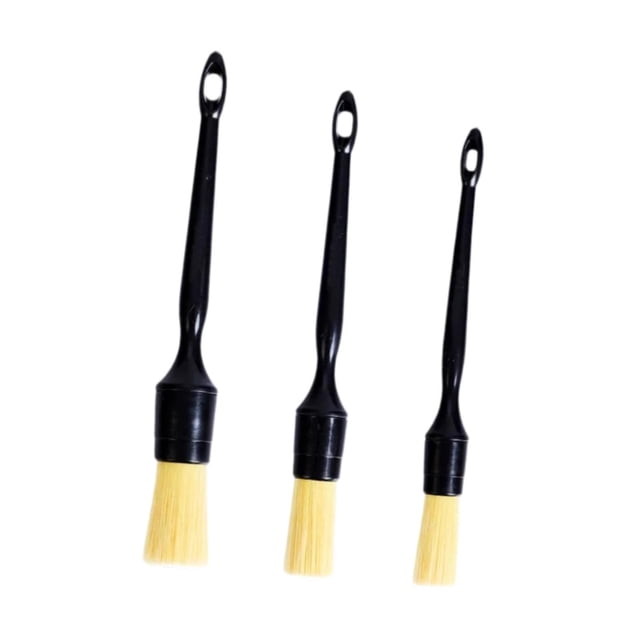 3 cepillos de detalles genéricos con orificio para colgar, kit de limpieza para lavado de autos.