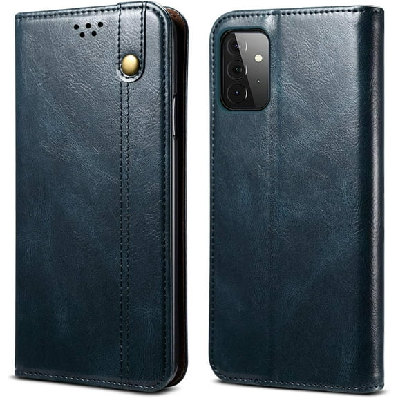 Wallet Case for Galaxy A52, Folio Flip PU Leather Magnetic Buckle Slim Back Cover Built-in Card Holder Slot and Stand for Samsung Galaxy A52 5G (Blue)