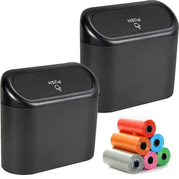 KISPATTI 2 Pack Mini Car Trash Can with Lid and 150pcs Trash Bags for Vehicle, Home, Office