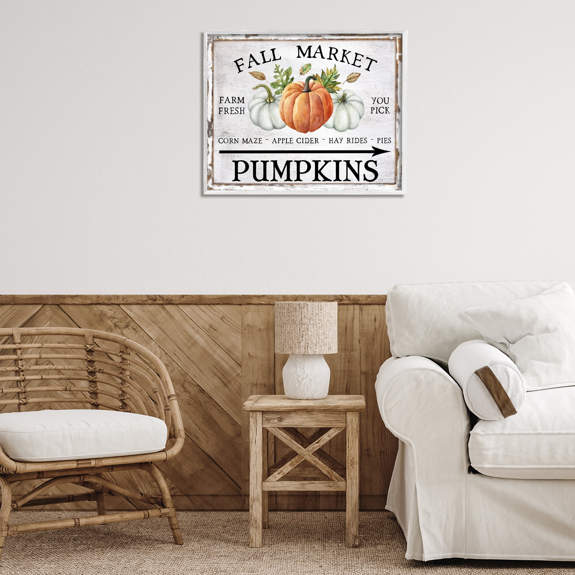Stupell Industries Fall Market Pumpkins Holiday Painting White Framed Art Prints Wall Art, 30 x 24