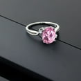 thumbnail image 4 of Gem Stone King 925 Sterling Silver Light Pink Created Sapphire and White Created Sapphire 3 Stone Ring for Women (3.03 Cttw, Oval 10X8MM, Gemstone September Birthstone, Size 5), 4 of 4