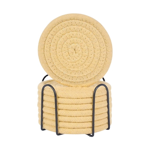 8-Pack Woven Cotton Round Placemat with Storage Rack (Fabric Table Mat, Washable Placemat), Meal Mat, Thickened Heat Insulation Pot Mat for Kitchen, Table Setting, Farmhouse Decor, Dining Linens, #B