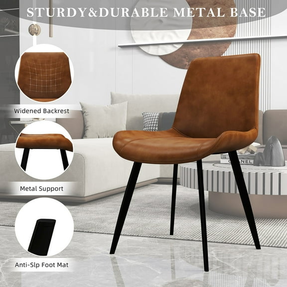 Set of 4 Modern Brown Faux Leather Chairs with Sturdy Metal Legs Comfort Style for Dining Room