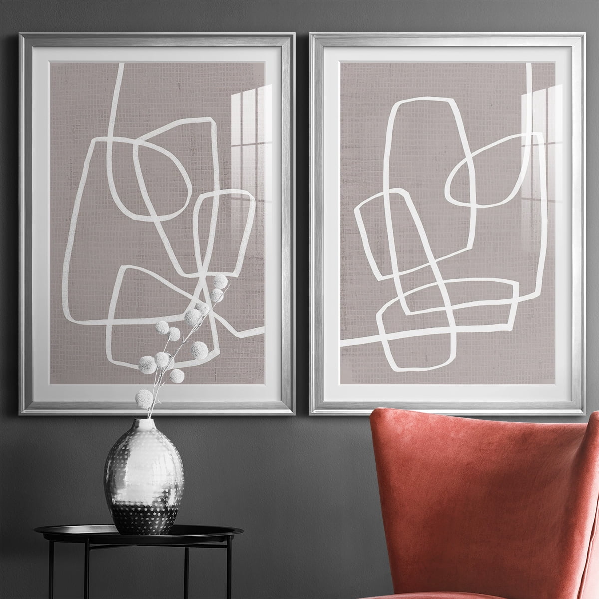 Wexford Home Linen Roundabout I Premium Framed Print, 18.5" x 24.5" - Ready to Hang, Silver (Set of 2)