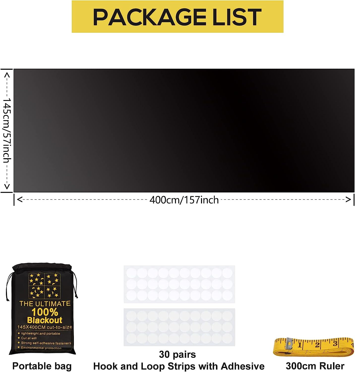 Portable Blackout Shades (157" x 57") Travel Window Blackout Curtains, 100% Blackout Material Temporary Blackout Blinds for Baby Nursery, Bedroom, Dorm Room, or Travel Use
