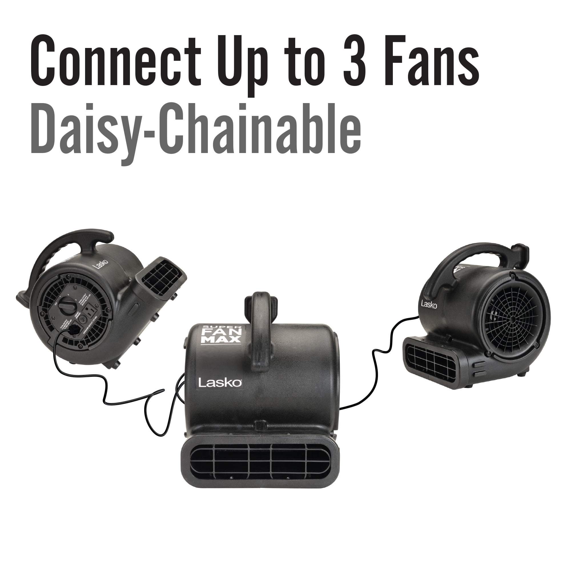 Lasko 13" Super Fan Max 3-Speed Air Mover Floor Fan with Outlets, Black, SF-20-BK