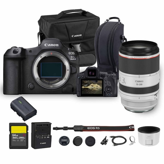 Canon EOS R5 Mark II Mirrorless Camera | 45MP Full Frame Sensor 8K Video Recording | Advanced IBIS Autofocus for Professional Creators (6536C002)   Canon RF 70-200mm Lens   64GB Card   Canon Bag