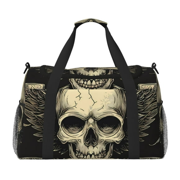 Fotbe Gothic Winged Skull Bolsa de Viaje con Estampado, Bolsa de Fin de Semana para Mujer con Compartimento para Zapatos, Bolsa de Gimnasio con Bolsillo Húmedo