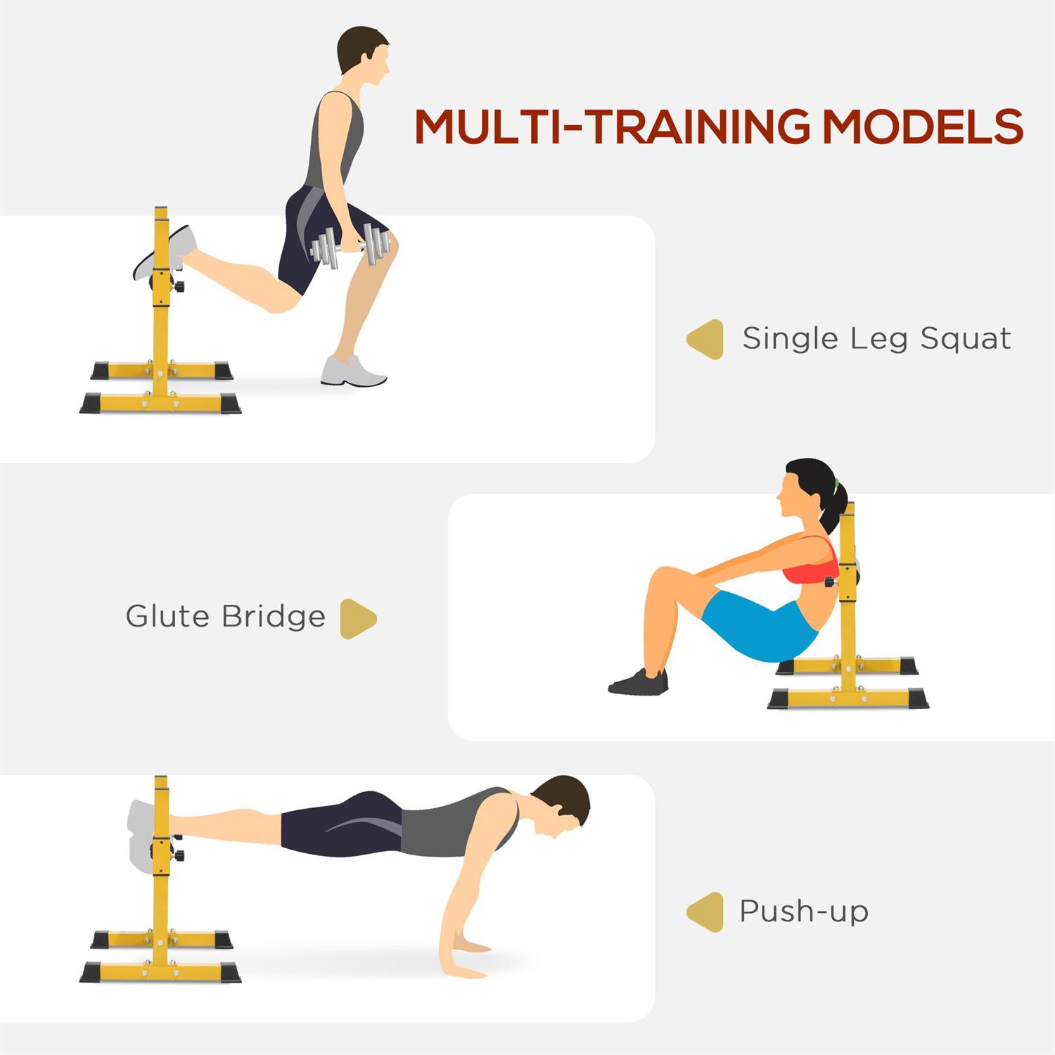 Demifill Bulgarian Split Squat Stand - Yellow, Single Leg Squat Equipment with 12-Level Adjustable Squat Roller for Lower Body Training