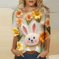 thumbnail image 1 of EGNMCR Easter T-shirt Imprimé Femmes T-Shirts Graphiques Femmes Chemises T-shirt Décontracté Mode pour Femmes T-shirt Imprimé Manches 3/4 Col Rond Froncé Chandail Blouse Hauts T-Shirts pour Femmes, 1 of 5