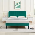 thumbnail image 3 of VECELO Queen Size Upholstered Beds, Modern Platform Bed Frame with Adjustable Headboard, Wooden Slats Support/No Box Spring Needed, Dark Green, 3 of 12