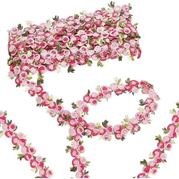 5 Yards Flower Trim Ribbon Floral DIY Lace Applique Sewing Craft Lace Edge Trim for Wedding Dresses Embellishment DIY Party Decor Clothes Deep Pink diy