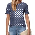 thumbnail image 6 of XPMWRP Women's Polka Dot Puff Sleeve Blouse Round Neck Ruched Cuff Short Sleeve Casual Tunic Top Lightweight Loose Fit for Summer Navy XXL, 6 of 7