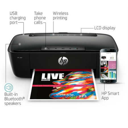 HP AMP 100 Inkjet All-in-One Printer With Integrated Smart AMP Bluetooth Speaker & HP Mobile Printing - in Black