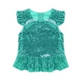 thumbnail image 3 of Miaeowve Kids Girls Sparkly Sequins Ruffle Sleeves Peplum Top Zipper Back Birthday Party Shirts Dancewear Lake Green 14, 3 of 5