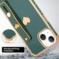 thumbnail image 2 of Designed for iPhone 14 Case with Strap Luxury Love Heart Plating Gold Bumper Phone Cover Wristband Kickstand [Reinforced Corners] Shockproof Anti-Scratch Slim Case for Women-Green, 2 of 11