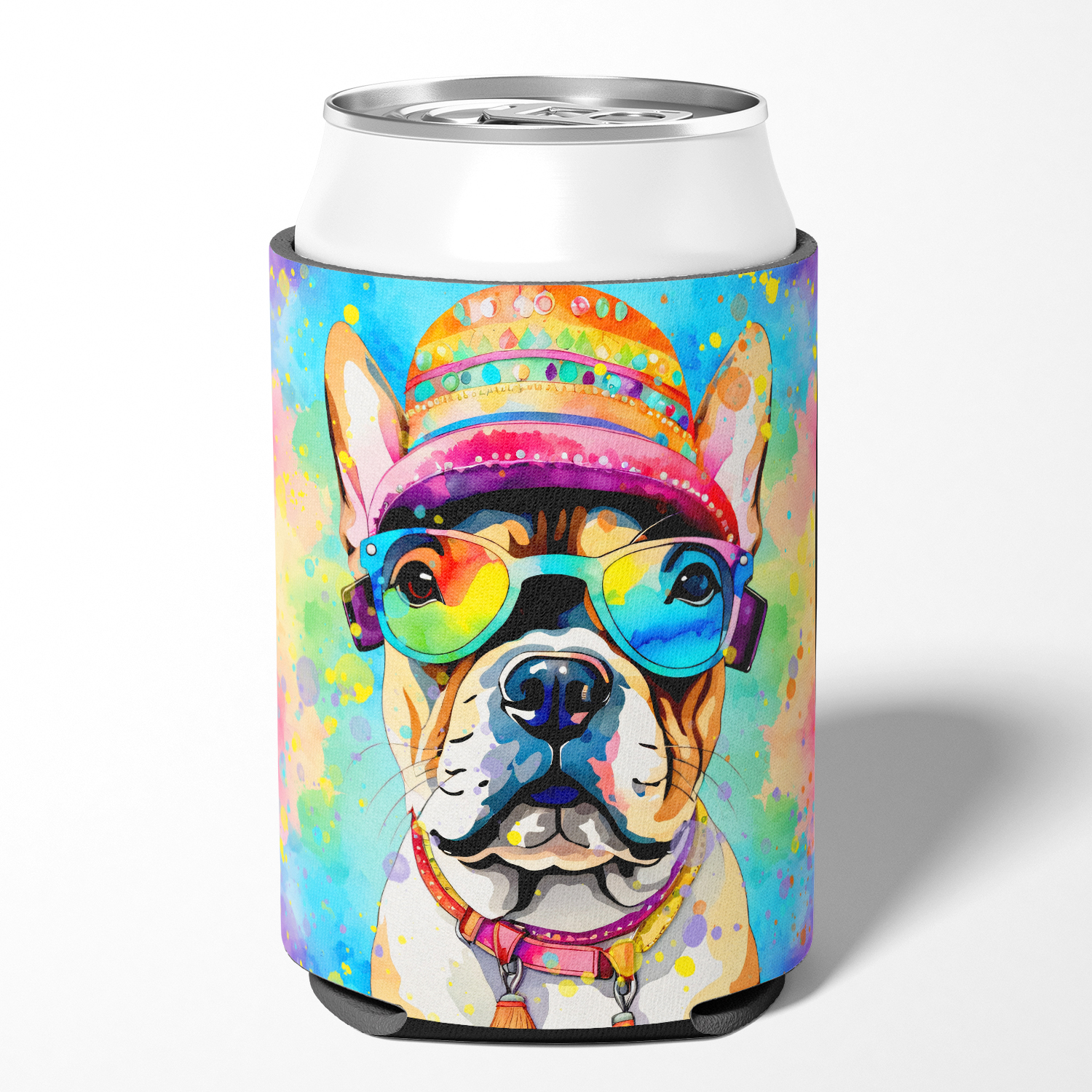 French Bulldog Hippie Dawg Can or Bottle Hugger 3 in x 5 in