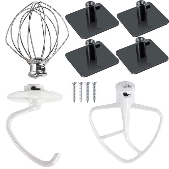 Stand Mixer Attachments with 4 Holder Replace for KitchenAid Accessories, K45WW Wire Whip/ K45DH Dough Hook /K45B Coated Flat Blade Paddle with Scraper