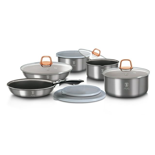 Ensemble de 12 Pcs de Batterie de Cuisine avec Poignée Ergonomique Détachée