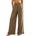 thumbnail image 3 of RongHuan Women's Wide Leg Pants Trendy Elastic Waist Ruffle Hem Pant Casual Boho Flowy Trousers with Pockets, 3 of 7