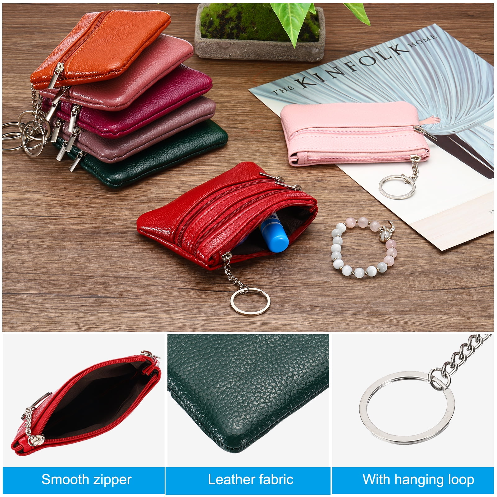 Unique Bargains Leather Change Purses Small Organizer Bags Green
