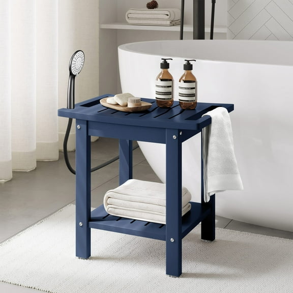 WestinTrends Sage HDPE Poly Plastic Waterproof Bathroom Shower Bench, Navy Blue