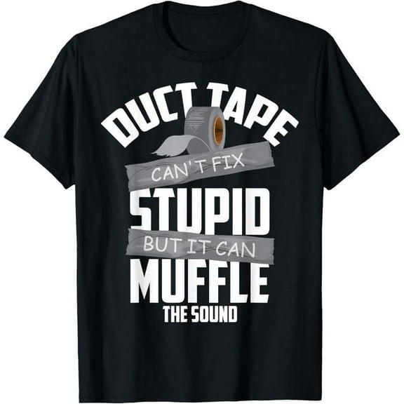 Duct - Tape Graphic Tee, Tops Has Bold “Fix & Muffle” Design, Round Neck Regular Fit T-shirts, Size(S-5XL)