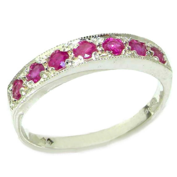 LBG 18k White Gold Natural Ruby Womens Band Ring - Sizes 4 to 12 Available