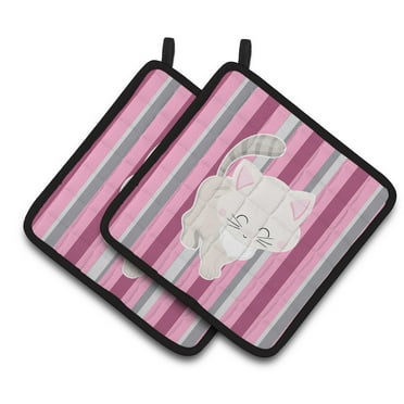Caroline's Treasures Kitten Cat Pink and Gray Pair of Pot Holders