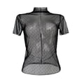 thumbnail image 4 of Fozruso Womens Mesh Short Sleeve Layering Top Neck Dot Embroidery Sheer See Through Tee Shirt Blouse, 4 of 5