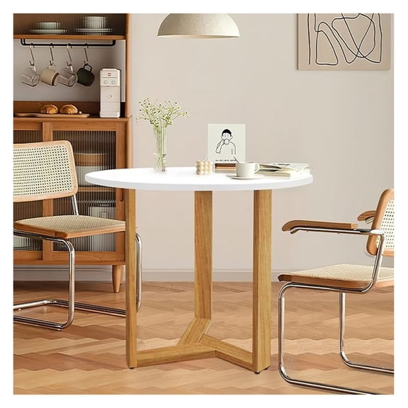 31.5" Century Modern Round White Dining Table for 2-4, with Wood Legs & MDF for Small Space Dining Room Narrow Nook