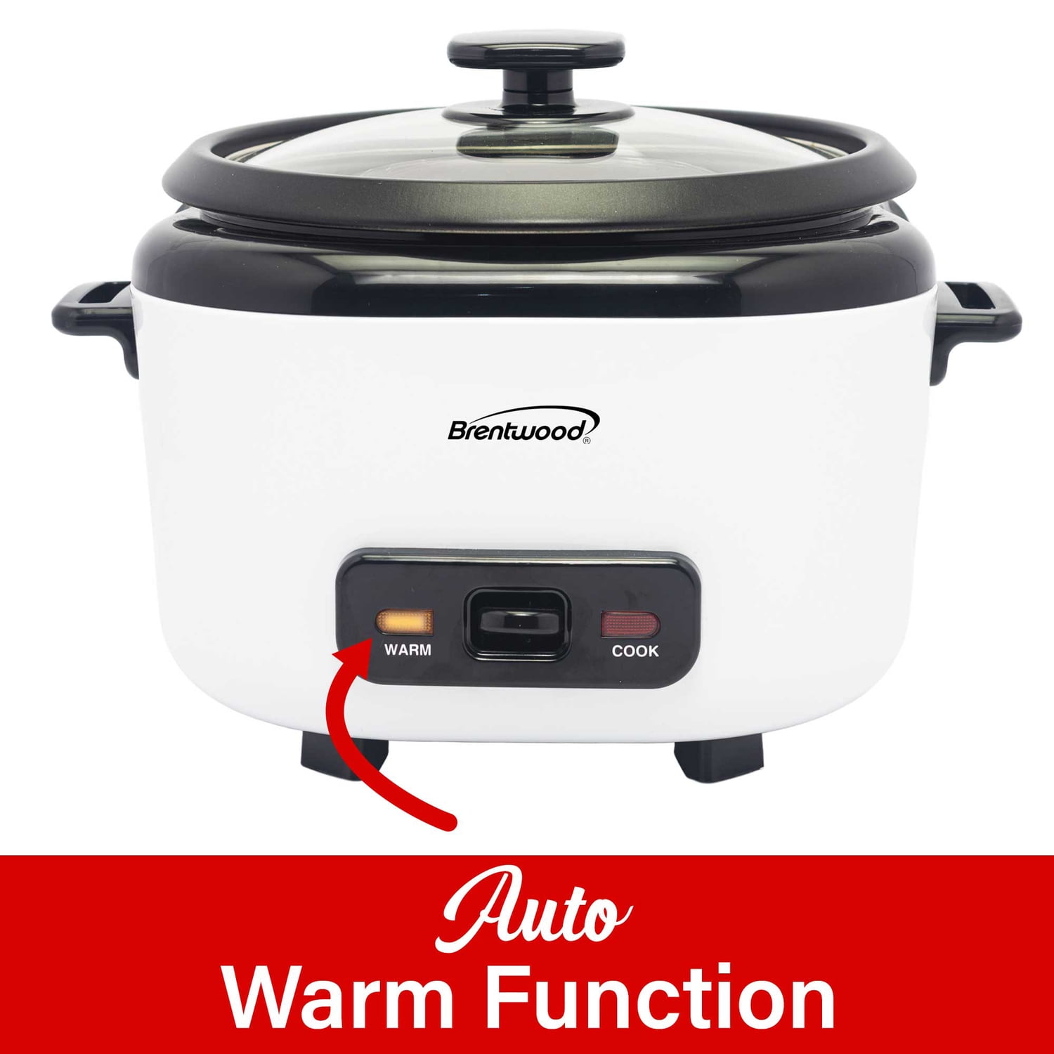 Brentwood 8-Cups Uncooked/16-Cups Cooked Electric Rice Cooker with Measuring Cup and Spatula, White, RC-5016W