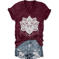 thumbnail image 2 of Women's V-Neck Boho Lotus Floral womens t shirts graphic(V9-Maroon,XL), 2 of 2