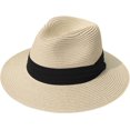 thumbnail image 1 of Sombrero Panamá de ala ancha enrollable para mujer, sombrero para el sol con hebilla de cinturón, sombrero para la playa Fedora UPF50+ $ Sombreros para el sol para mujer, sombrero de playa, 1 of 6