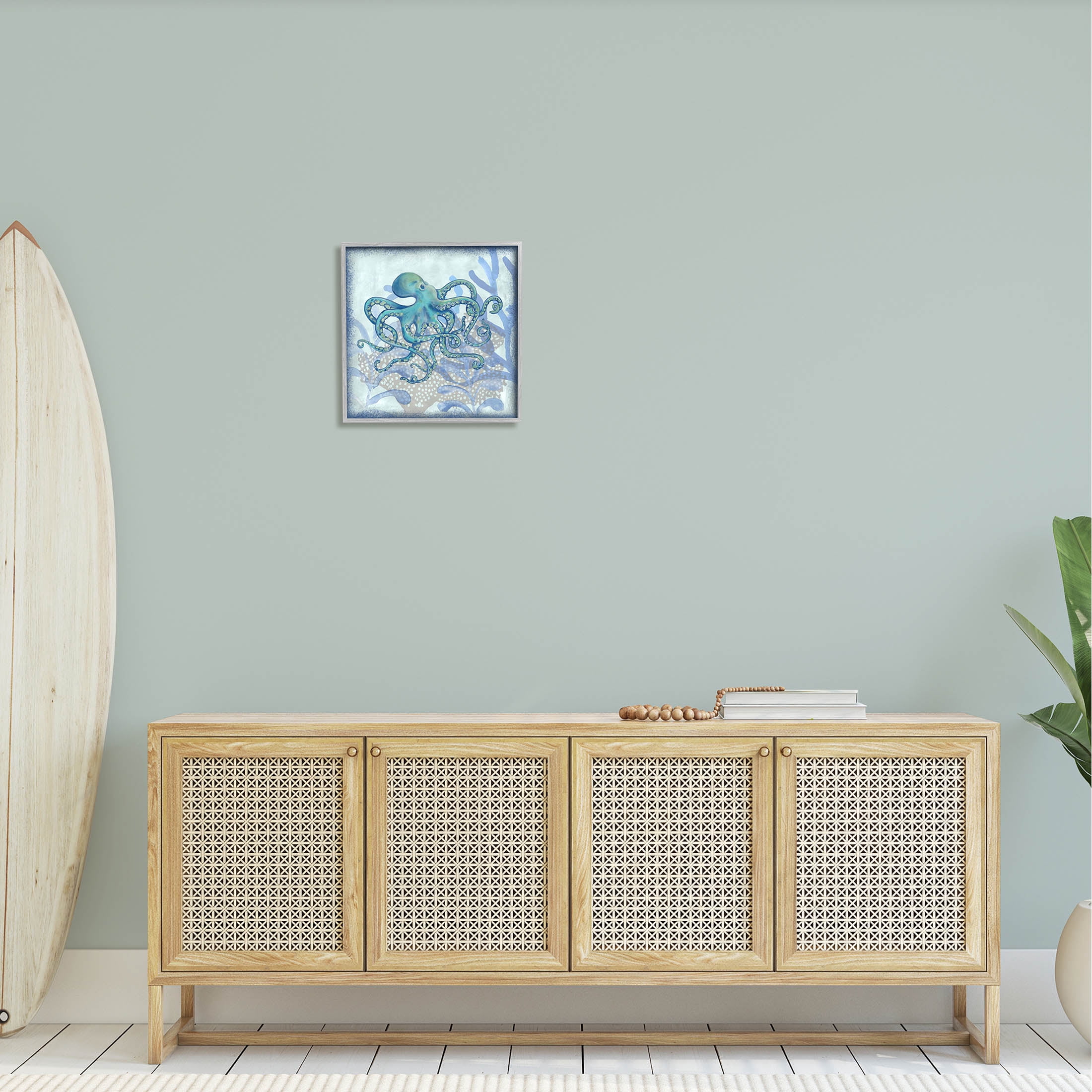 Layered Octopus Coral Botanicals Animals & Insects Graphic Art Gray Framed Art Print Wall Art