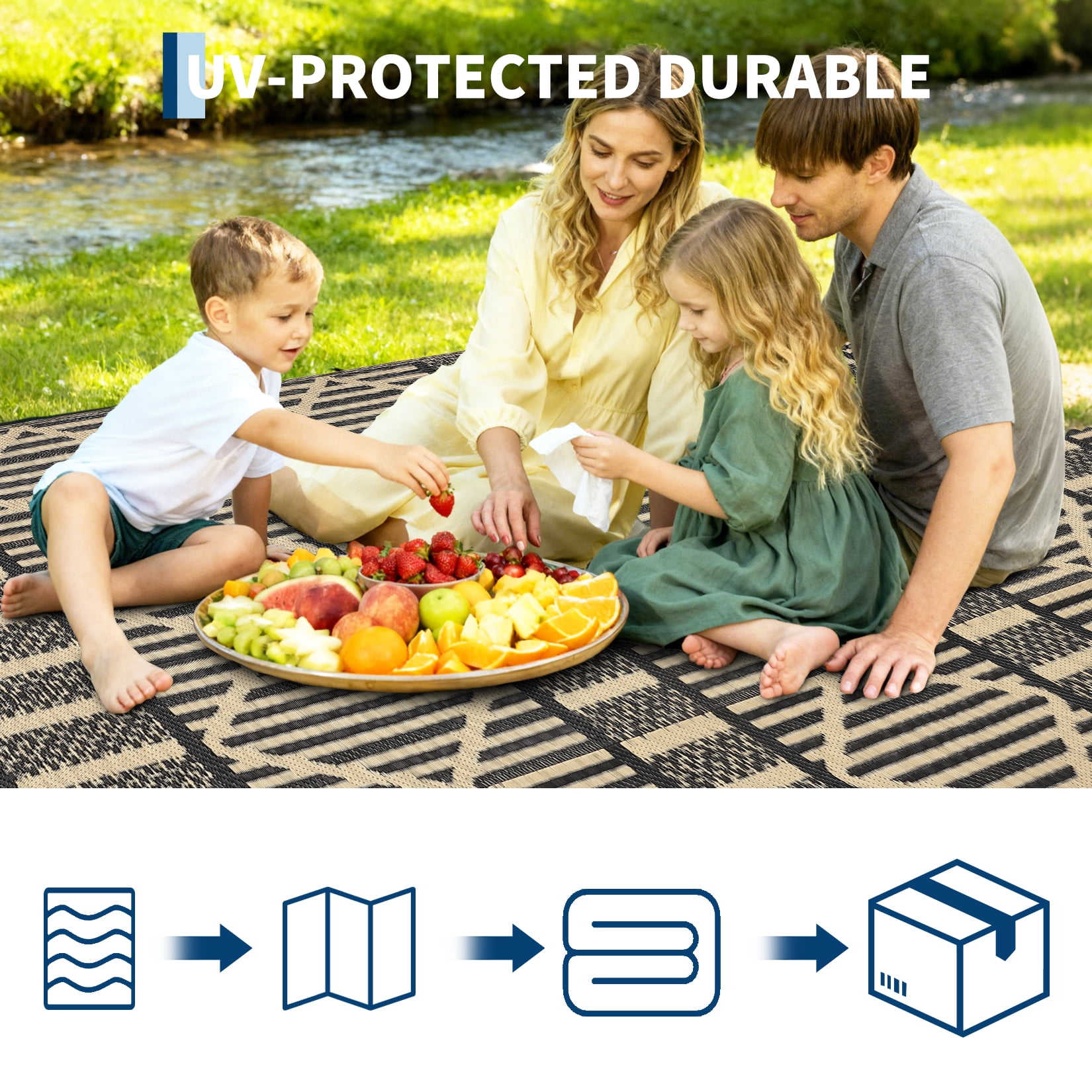 Garvee 9'x18' Outdoor Rug Waterproof Outdoor Patio Rug Mat, Reverisble Plastic Straw Outdoor Rug for RV Camping Picnic Beach Balcony, Black and Coffee