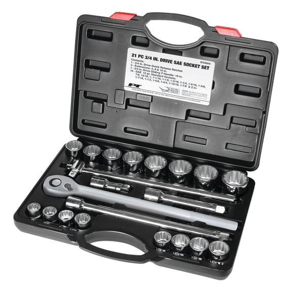 Performance Tool W34904 3/4-Inch Drive SAE Socket Set, 21-Piece, 1-Pack