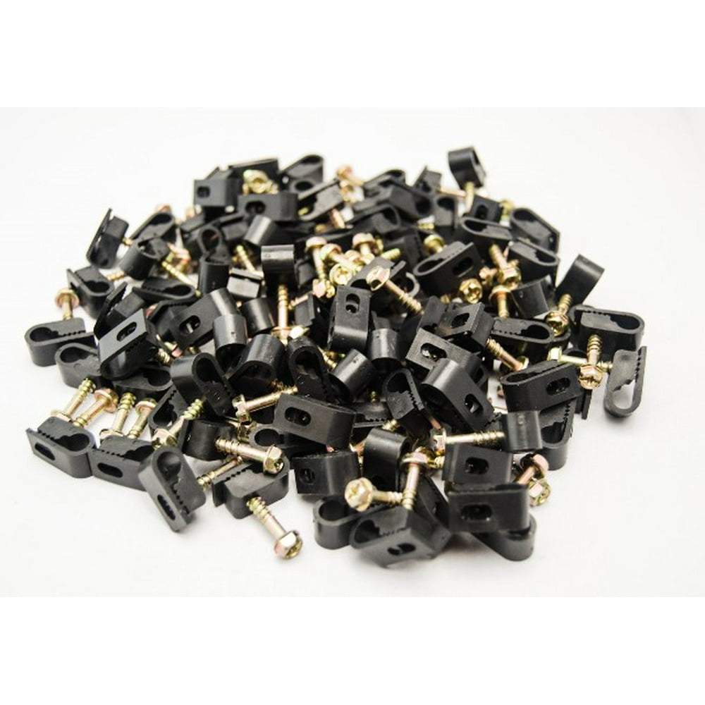 1500 SINGLE BLACK Mounting Flex Clips W/ Strain Relief Screw RG6 RG59