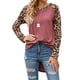 thumbnail image 1 of Blusa de manga larga con estampado de leopardo y cuello redondo para mujer, estilo informal, para citas, rojo vino M, 1 of 6