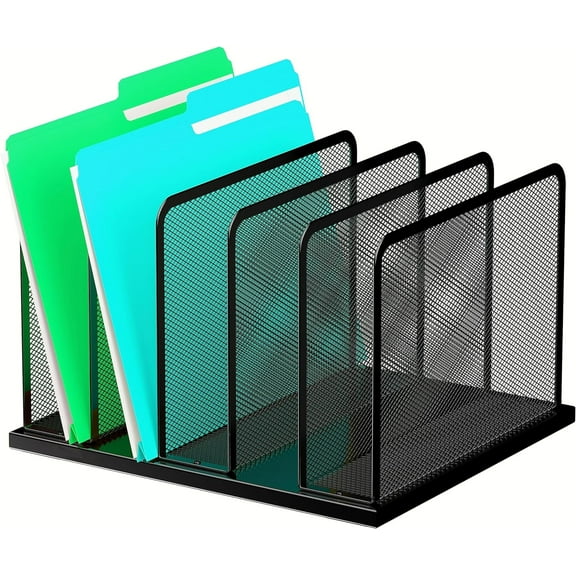 Desk File Organizer 5 Sections Upright Mesh Desktop Organizer File Sorter Office Organization File Holder for Home, Office & Classroom
