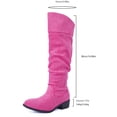 thumbnail image 5 of Women's Slouchy Knee High Boots Pointed Toe Chunky Flat Heel Riding Combat Tall Pull On Boots Hot Pink 6.5(38), 5 of 7