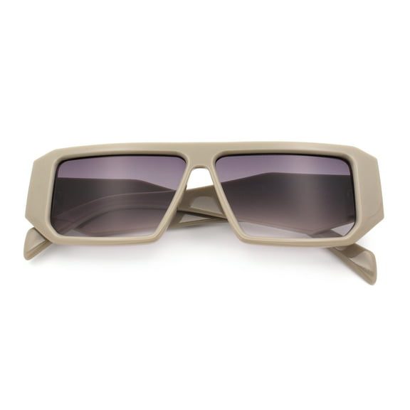 Womens Mod Flat Top Square Rectangle Beveled Diamond Cut Arm Plastic Sunglasses Grey - Smoke