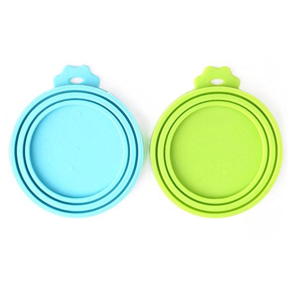 Pet Food Can Cover Silicone Can Lids for Dog and Cat Food(Universal Size,One fit 3 Standard Size Food Cans),Blue and Green