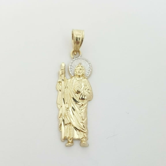 14k solid Gold two tone saint Jude juda Pendant charm fine religious gift 1.3g