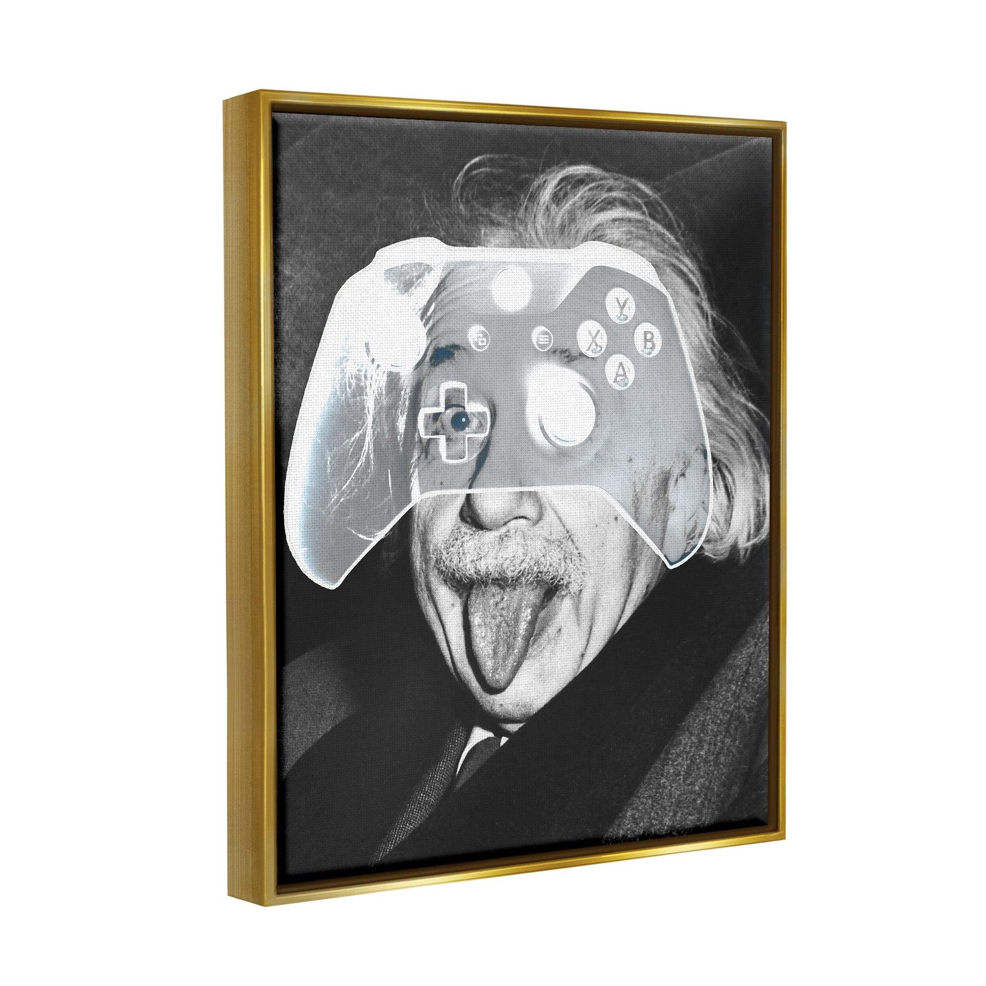 Stupell Industries Funny Einstein Game Controller Art for Kids Painting Gold Floater Framed Art Print Wall Art