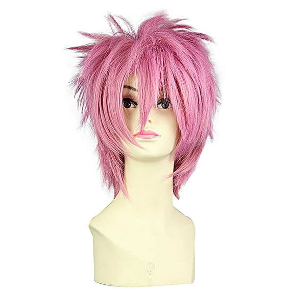 Unique Bargains Wigs for Women 13" Pink Wigs with Wig Cap Short Hair