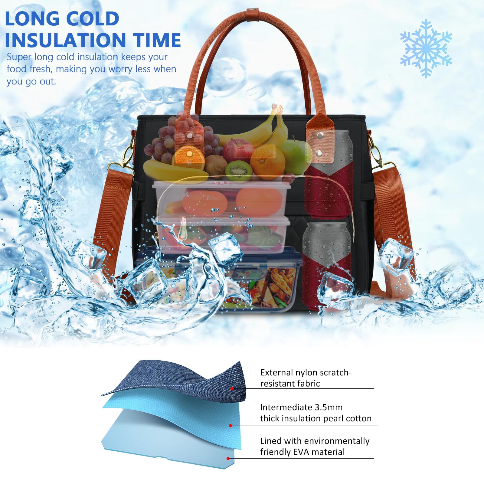 Lunch Bag Box Women - Leakproof Insulated Cooler For Large Tote Bags Adults  Black Orange