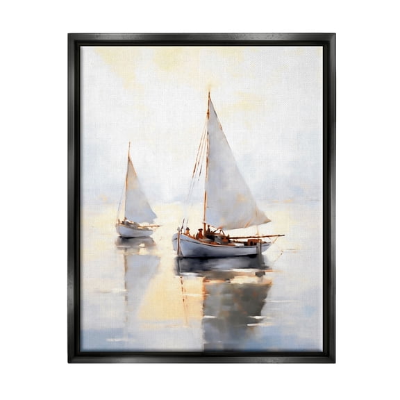 Stupell Industries Soft Sailboats Landscape Transportation Painting Black Floater Framed Canvas Art Print Wall Art, 17 x 21
