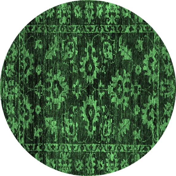 Ahgly Company Indoor Round Abstract Emerald Green Modern Area Rugs, 5' Round