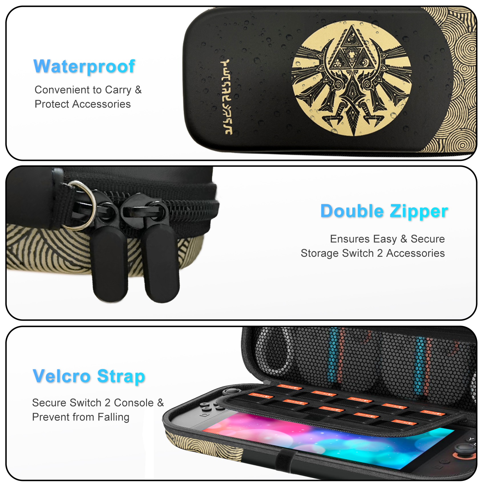 Carrying Case for Nintendo Switch 2 (2025), Zelda Switch Protective Bag with 10 Game Card Slots with Pockets, Accessories Storage, Black